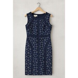 DM Collection Navy White Geometric Sheath Dress Sz 6 Stretch Textured Knit Lined